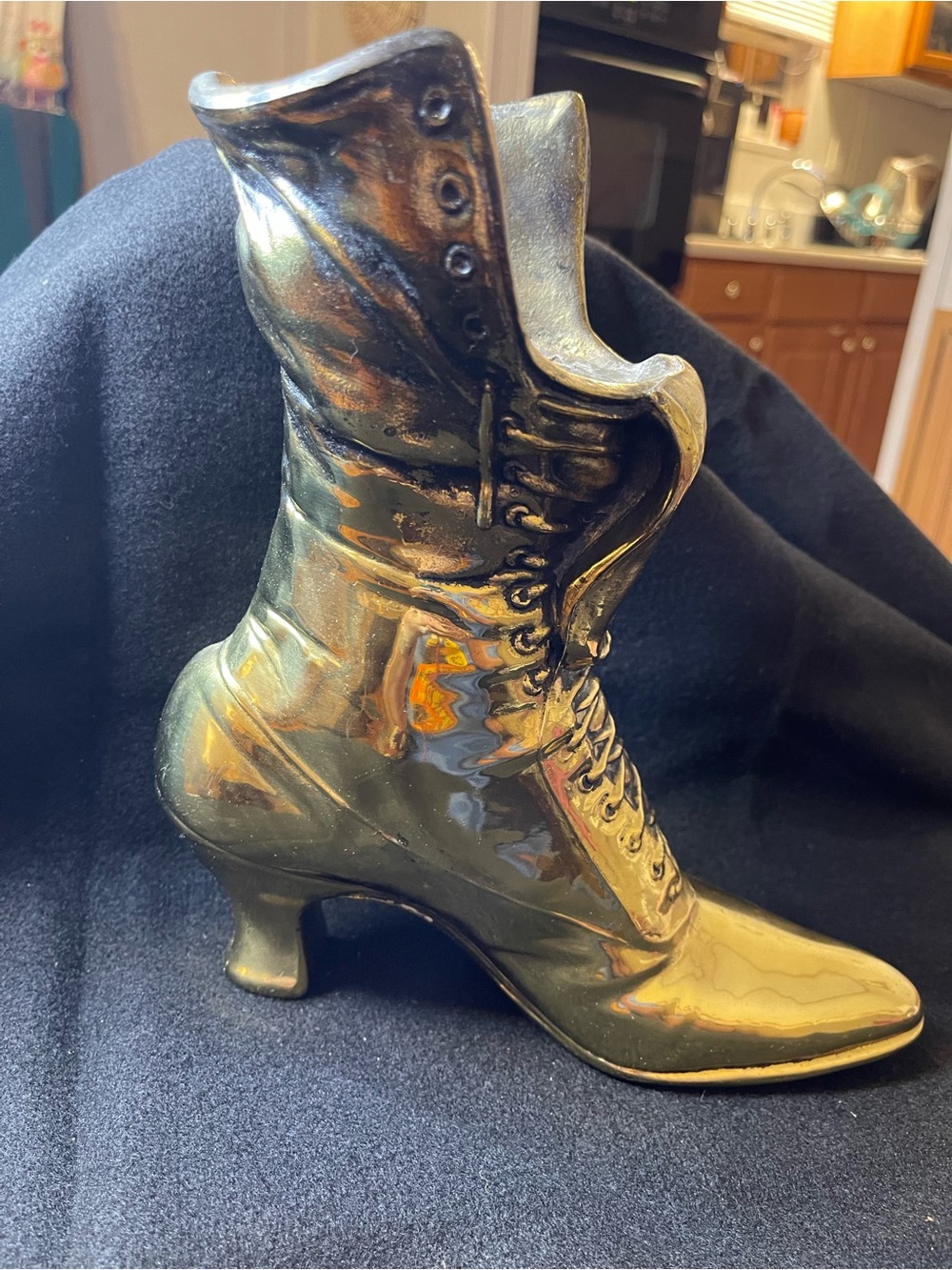 Vintage! Solid brass Victorian-Style Women's Lace-Up Boot Vase!